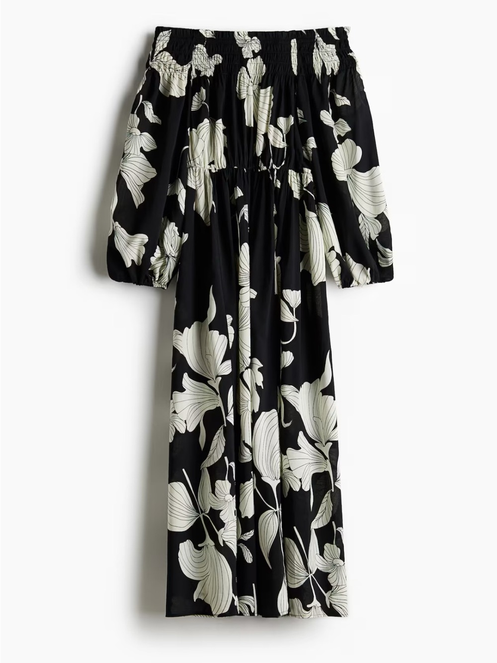 H&M Black Off-Shoulder Floral Maxi Dress with White Leaf Print - Picture 9 of 9
